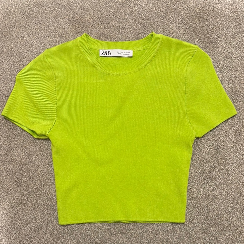 Zara Neon Yellow Fitted Crop T-Shirt